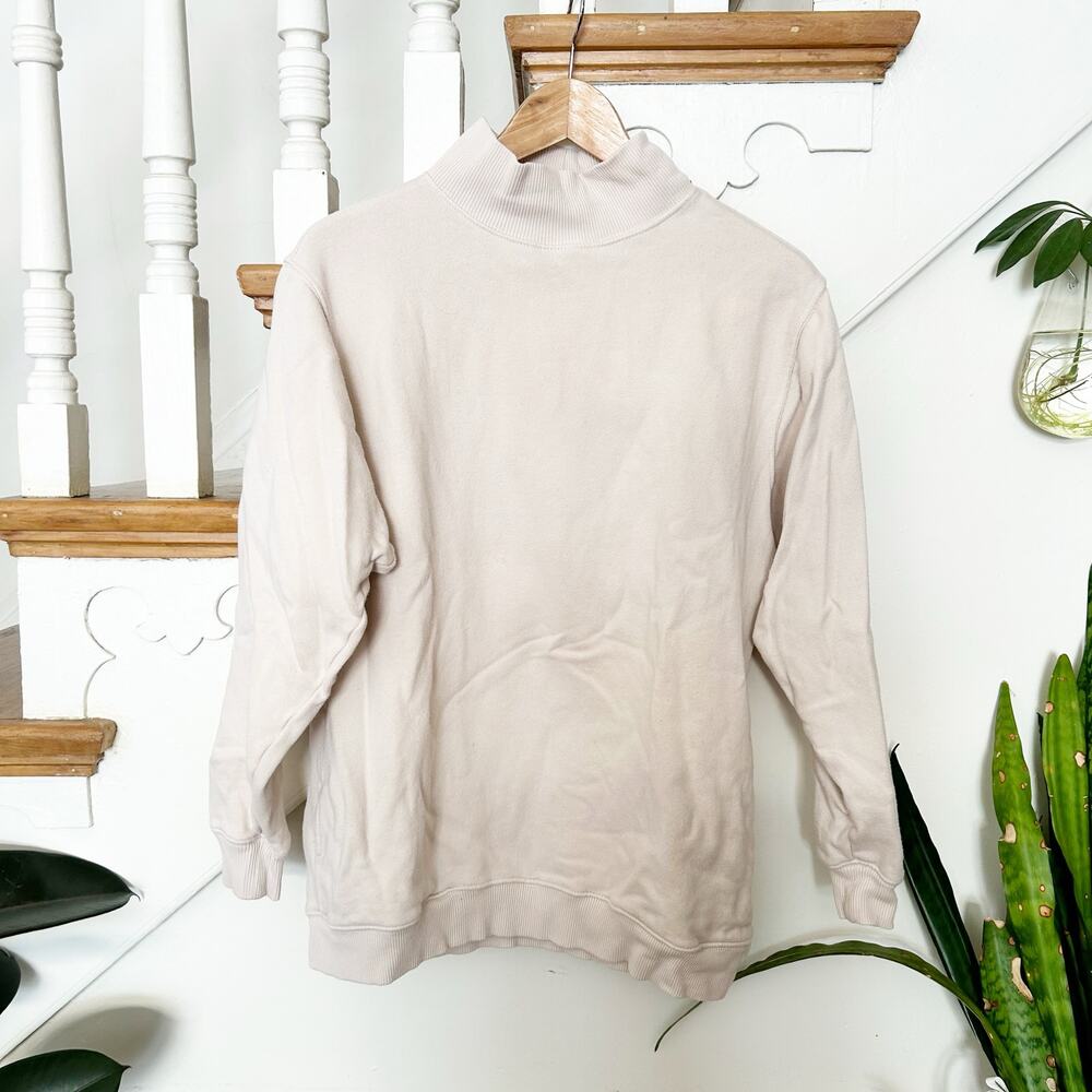 Aerie Pullover Sweatshirt Long Sleeve High Neck Beige Pullover Cotton Blend XS